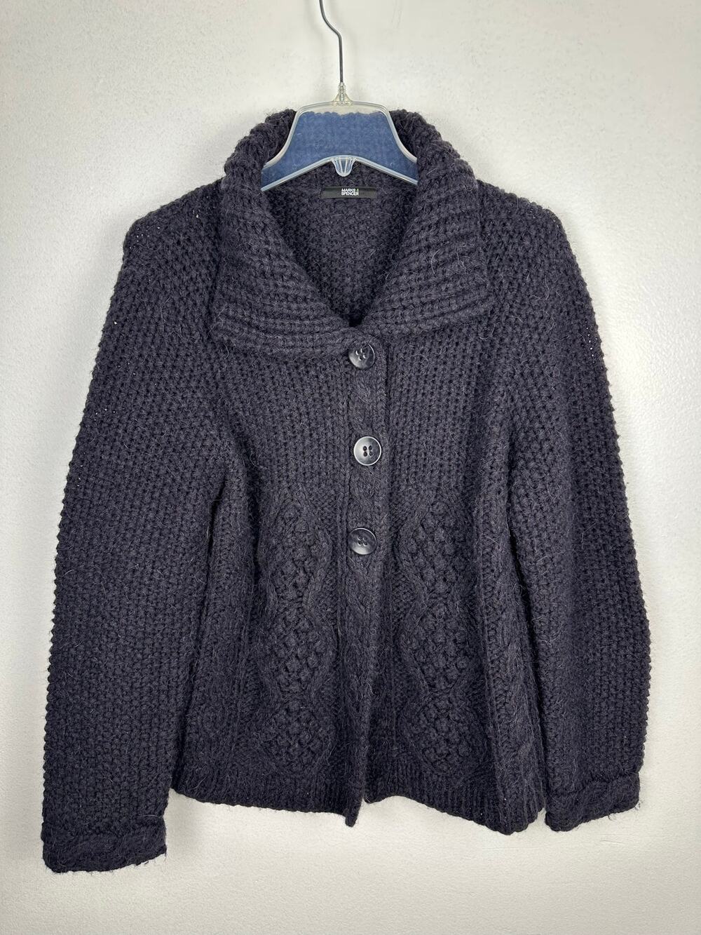 Marks & Spencer Women's deep purple Chunky Cable-Knit Wool Alpaca Blend Cardigan